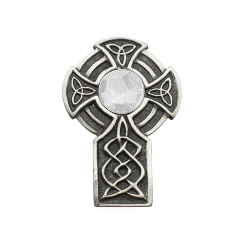 XDHBR0253-F Celtic Cross Clear Gem Stone Brooch