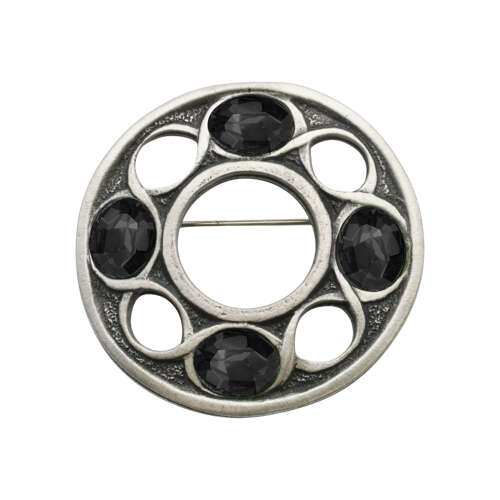 XDHBR0328-F Celtic Black Gem Stone Round Brooch