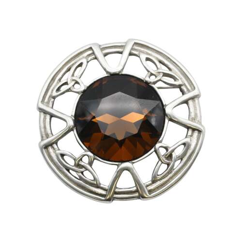 XDHBR1701-F Celtic Cairngorm Gem Stone Round Brooch