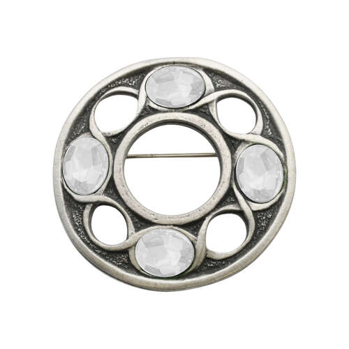 XDHBR0328-F Celtic Clear Gem Stone Round Brooch