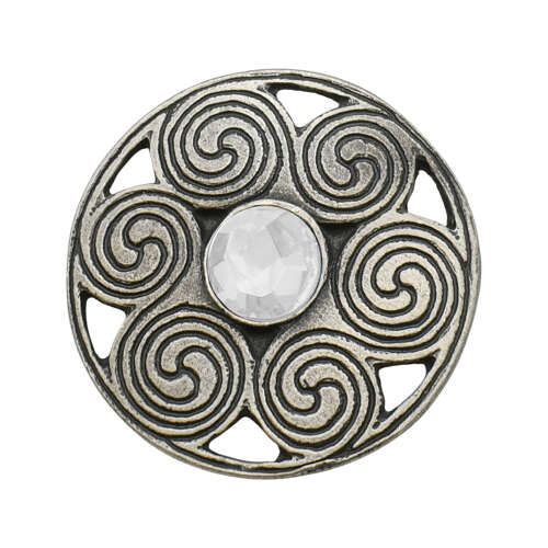 XDHBR0671-F Celtic Clear Gem Stone Round Brooch