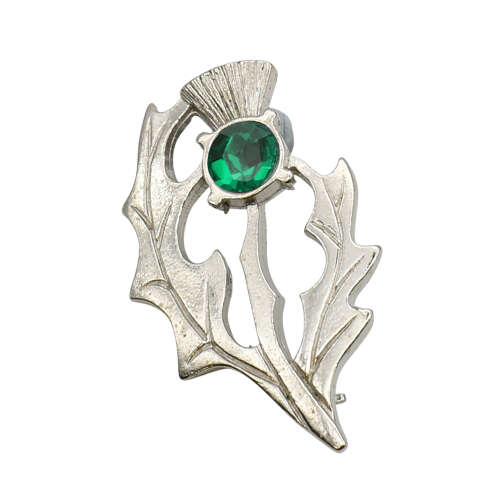 XDHBR1659-F Green Gem Stone Thistle Brooch
