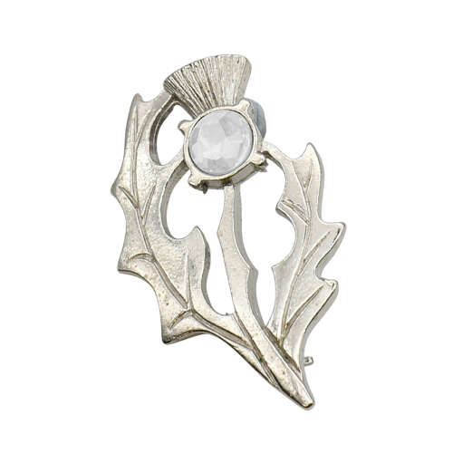 XDHBR1659-F Clear Gem Stone Thistle Brooch