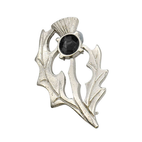 XDHBR1659-F Black Gem Stone Thistle Brooch