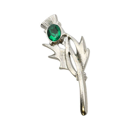 XDHBR1661-F Thistle with Green Gem Stone Brooch