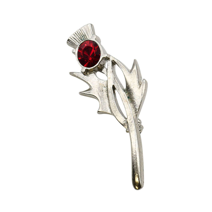 XDHBR1661-F Thistle with Red Gem Stone Brooch