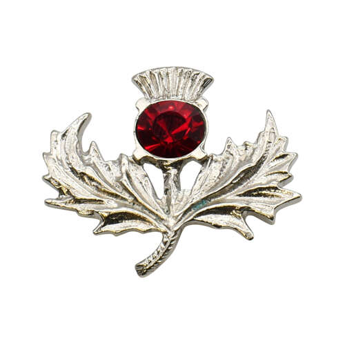 XDHBR1665-F Red Gem Stone Thistle Brooch