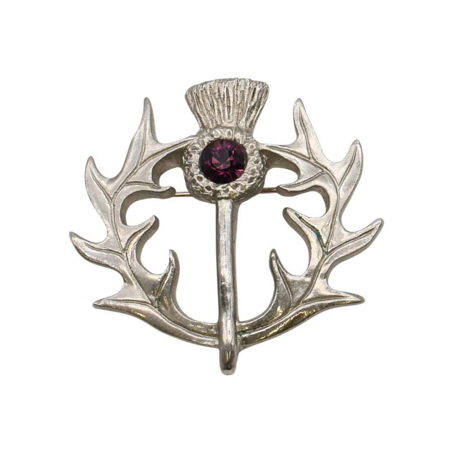 XDHBR0586-F Purple Gem Stone Thistle Brooch