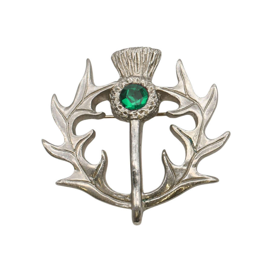 XDHBR0586-F Green Gem Stone Thistle Brooch