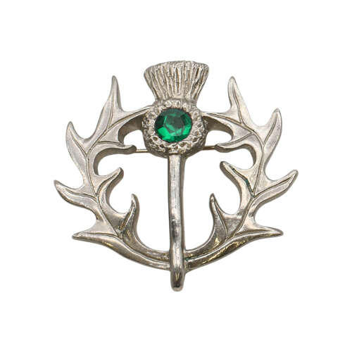 XDHBR0586-F Green Gem Stone Thistle Brooch