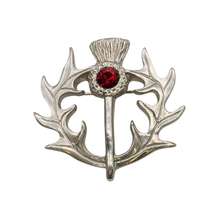 XDHBR0586-F Red Gem Stone Thistle Brooch