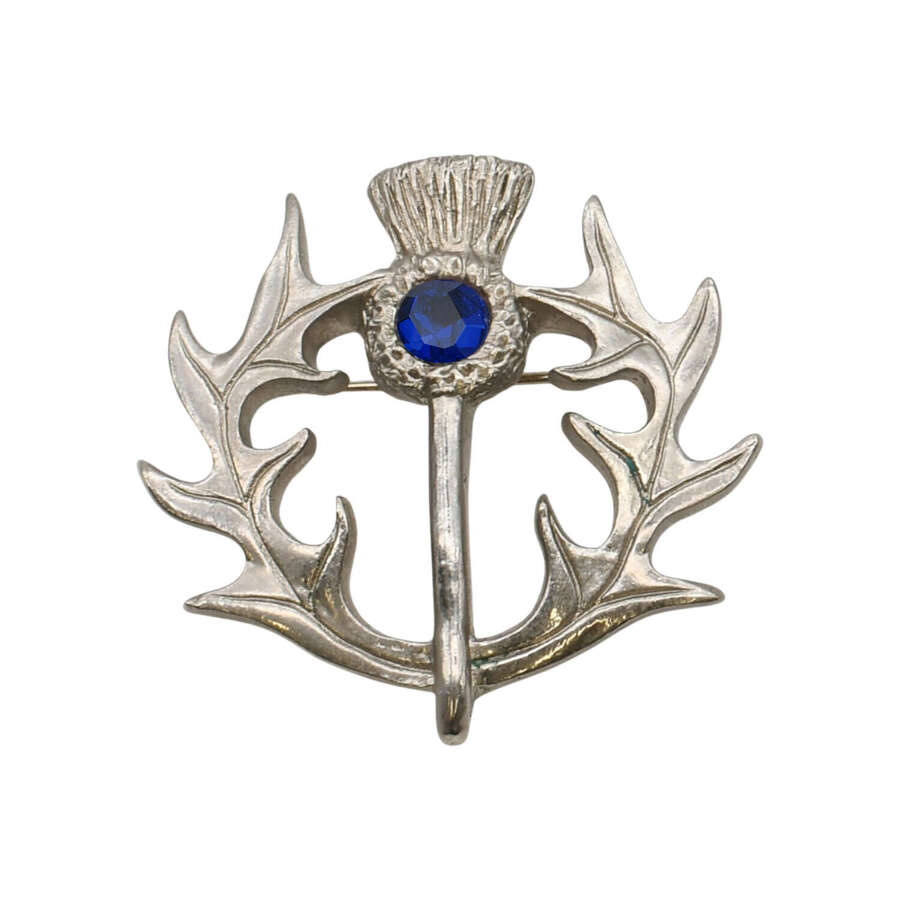 XDHBR0586-F Blue Gem Stone Thistle Brooch
