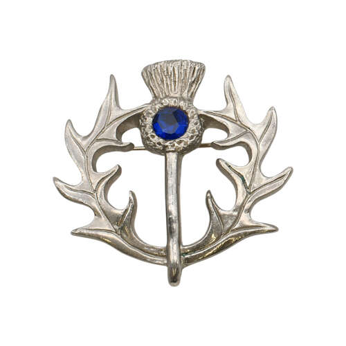 XDHBR0586-F Blue Gem Stone Thistle Brooch