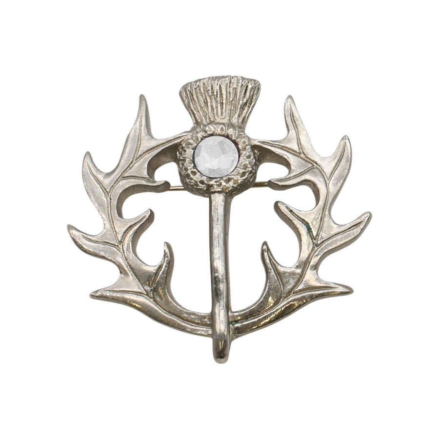 XDHBR0586-F Clear Gem Stone Thistle Brooch