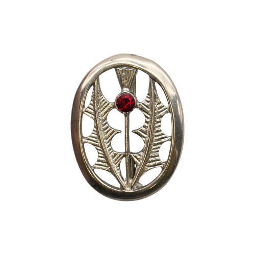 XDHBR0322-F Small Thistle Red Gem Stone Brooch