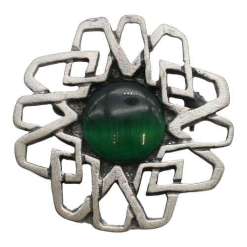 XDHBR0224 Celtic Green Stone Round Brooch