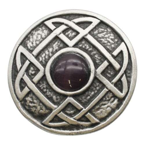 XDHBR0315 Celtic Round Cross Purple Stone Brooch