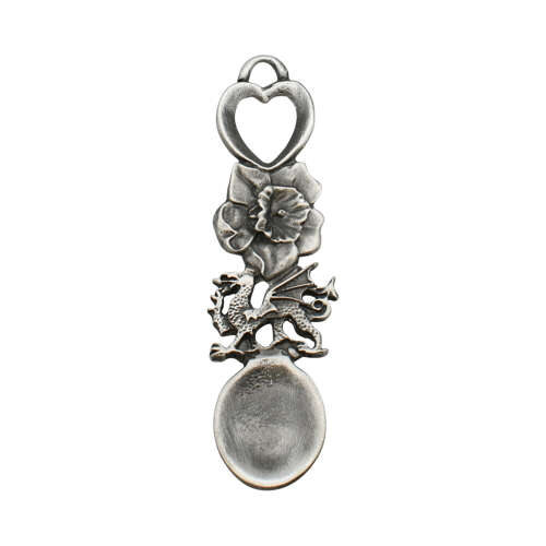 XCSWL8 Antique Finish Pewter Welsh Dragon & Daffodil Lovespoon