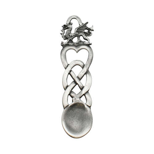 XCSWL14 Antique Finish Pewter Welsh Dragon & Hearts Lovespoon