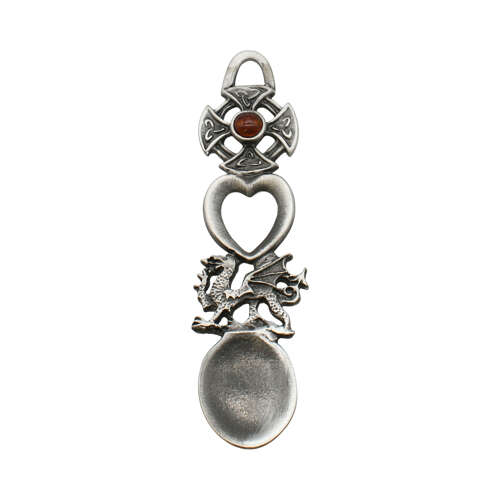XCSWL16 Antique Finish Pewter with Pink Stone Celtic Cross Lovespoon