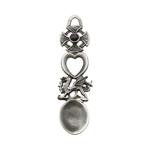 XCSWL16 Antique Finish Pewter with Purple Stone Celtic Cross Lovespoon
