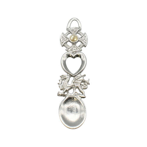 XCSWL16S Bright Pewter with Cream Stone Celtic Cross Lovespoon