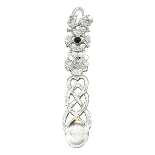 XCSWL115S Bright Pewter Black Stone Celtic Lovespoon