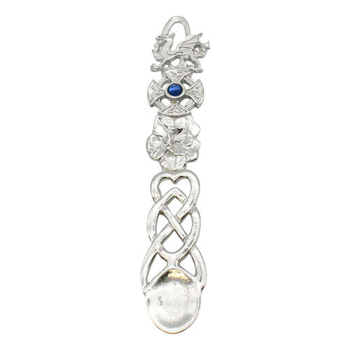 XCSWL115S Bright Pewter Blue Stone Celtic Lovespoon