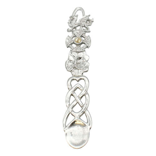 XCSWL115S Bright Pewter Cream Stone Celtic Lovespoon