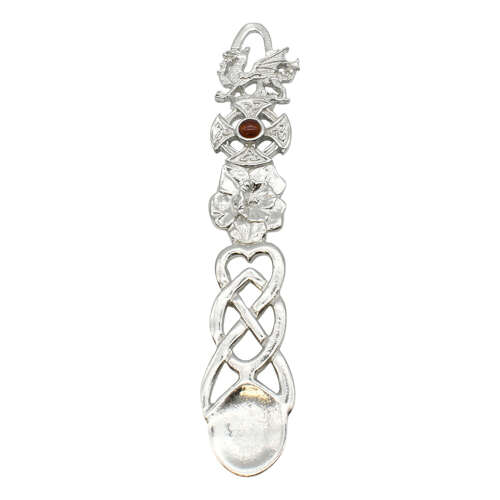 XCSWL115S Bright Pewter Orange Stone Celtic Lovespoon