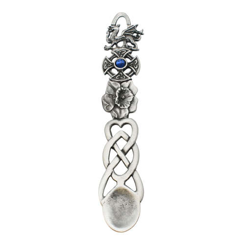 XCSWL115 Antique Finish Pewter Blue Stone Celtic Lovespoon