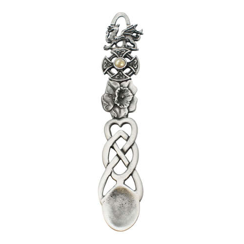 XCSWL115 Antique Finish Pewter Cream Stone Celtic Lovespoon