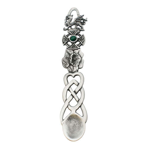 XCSWL115 Antique Finish Pewter Green Stone Celtic Lovespoon