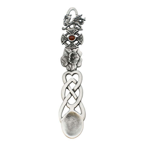 XCSWL115 Antique Finish Pewter Orange Stone Celtic Lovespoon