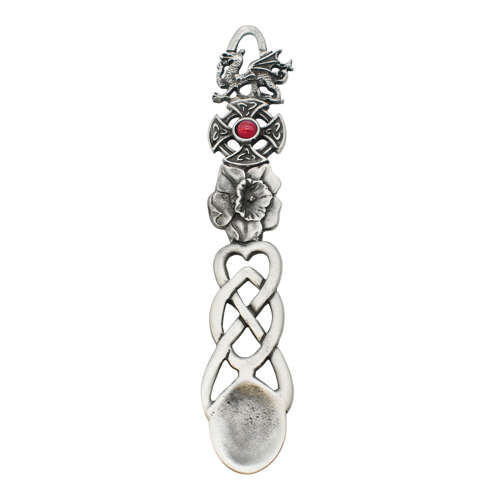 XCSWL115 Antique Finish Pewter Pink Stone Celtic Lovespoon