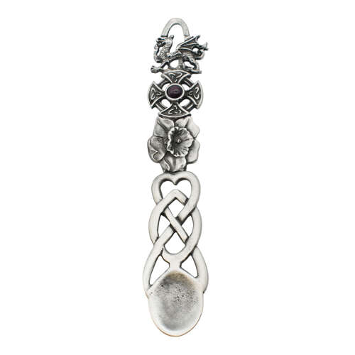 XCSWL115 Antique Finish Pewter Purple Stone Celtic Lovespoon