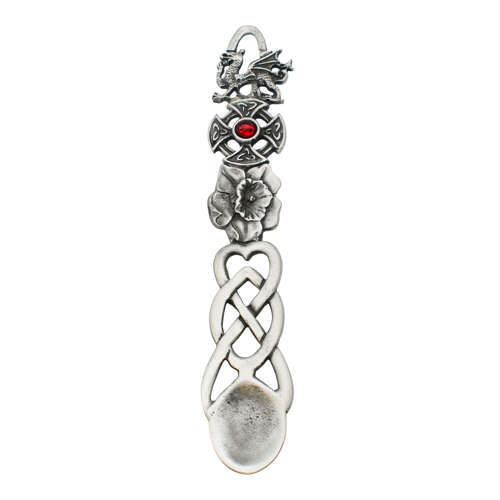 XCSWL115 Antique Finish Pewter Red Stone Celtic Lovespoon