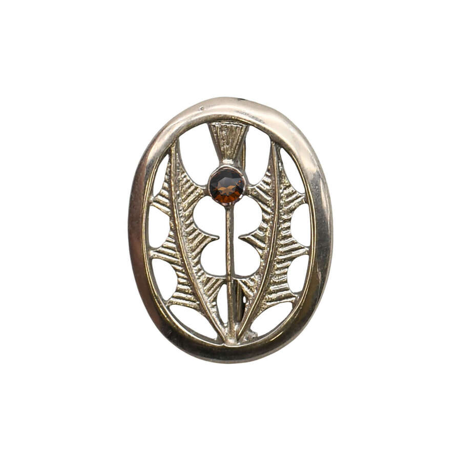 XDHBR0322-F Small Thistle Cairngorm Gem Stone Brooch