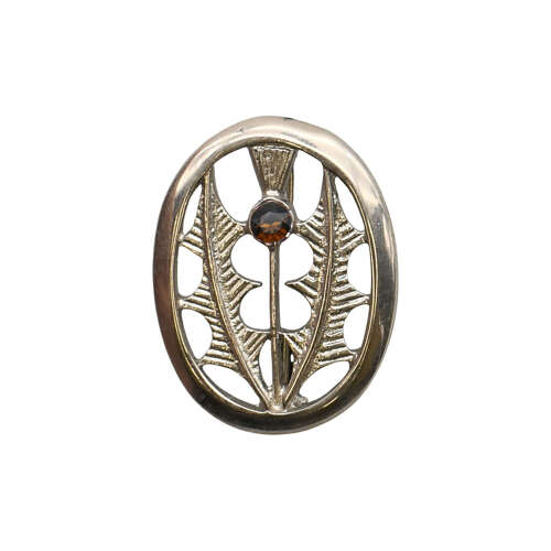 XDHBR0322-F Small Thistle Cairngorm Gem Stone Brooch