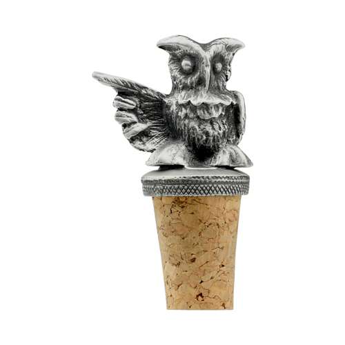 XCSBS002 English Made Pewter Owl With Wing Out Bottle Stopper
