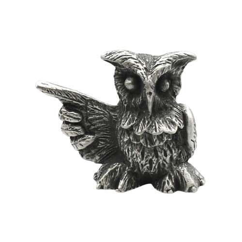 XCSORN001 English Made Pewter Owl Wing Out Figurine Ornament