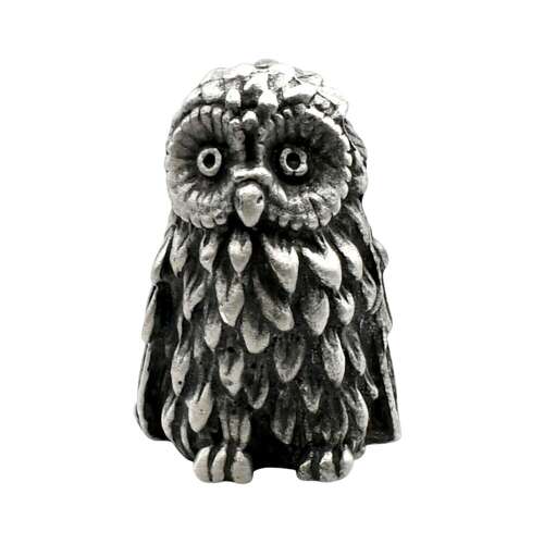 XCSORN007 English Made Pewter Owl Big Feather Detail Figurine Ornament