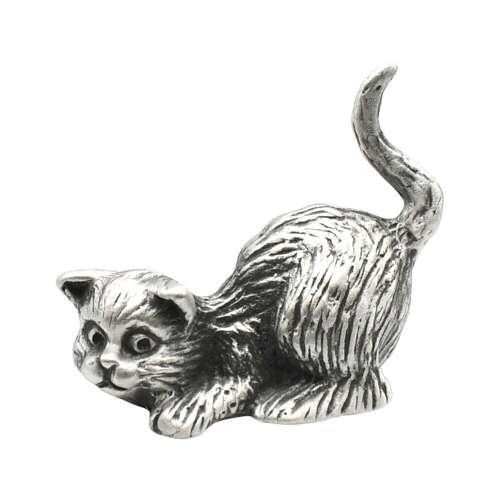 XCSORN047 English Made Pewter Long Tail Playful Cat Figurine Ornament