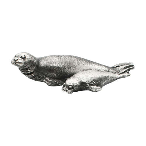 XCSORN057 English Made Pewter Seal & Pup Figurine Ornament