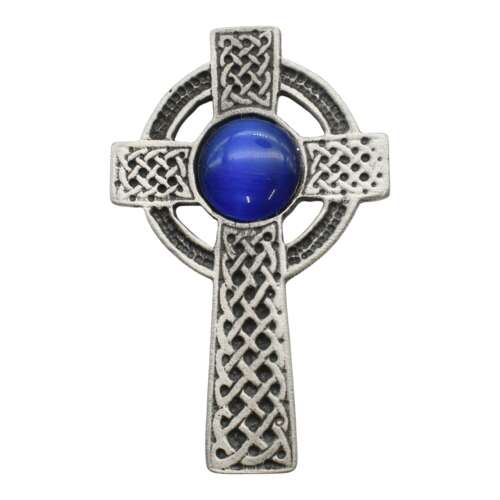 XDHBR0155 Celtic Cross Blue Stone Brooch