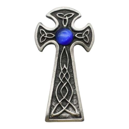 XDHBR0242 Celtic Cross Blue Stone Brooch