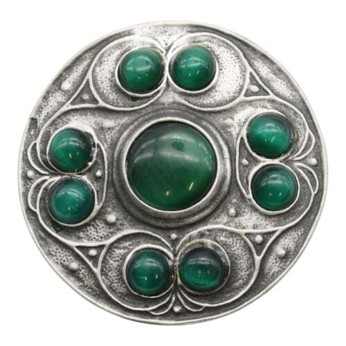 XDHBR0226 Round Green Stone Brooch