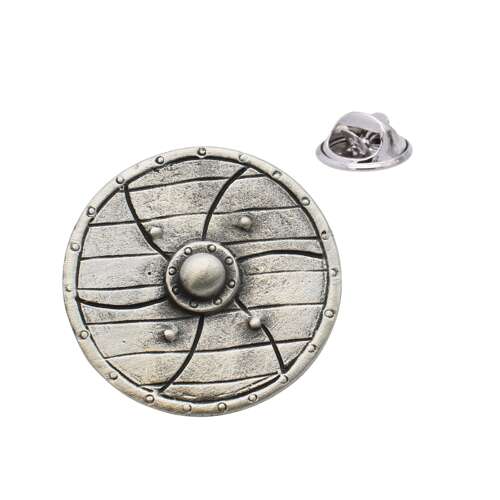 XDHLP1888 Wooden Viking Shield Pewter Lapel Pin Badge