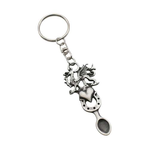 XCSKL001 Welsh Dragon Heart & Horseshoe Lovespoon Keyring