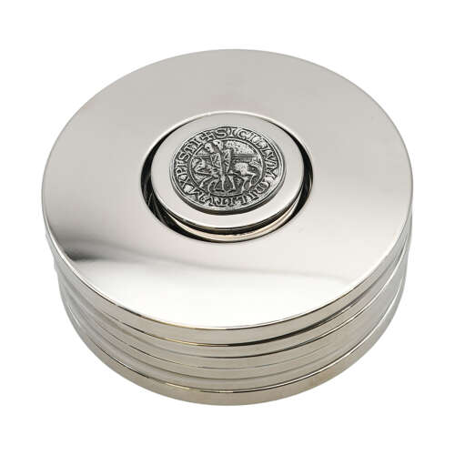 XFE011-XDHCC0645 Templar Seal Design Polished Silver Coaster Set in Gift Box